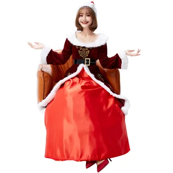 Праздничное платье для косплея на Хэллоуин, Веселое винно-красное рождественское платье Королевы с благородным принтом