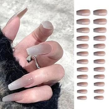 Накладные ногти С европейским и американским градиентным серым Маникюром, кусочки ногтей, съемные кусочки ногтей, наклейки для ногтей 24 Штуки