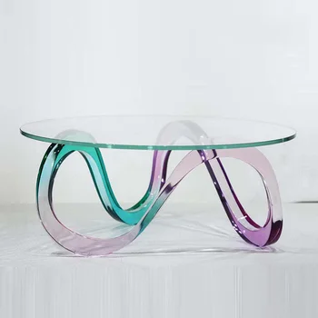 Современный простой дизайн, креативный журнальный столик в форме радужного кофейного столика из прозрачной смолы