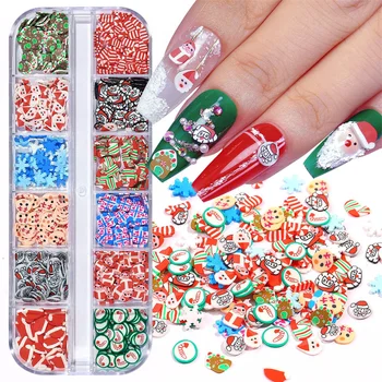 12 Сеток, рождественские украшения для дизайна ногтей, Конфеты, Снежинка, Санта-Клаус, кусочек полимерной глины, принадлежности для ногтей 