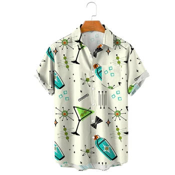 Мужская модная винтажная одежда с рисунком шейкера для коктейлей, мужская повседневная рубашка, фирменная рубашка для бара, Дышащая мужская рубашка с лацканами 5XL