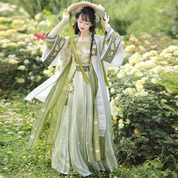 Летняя женская юбка Hanfu длиной до талии в стиле шинуазри производства Династии Сун, зеленое супер сказочное элегантное платье Han Xuqing gardenia