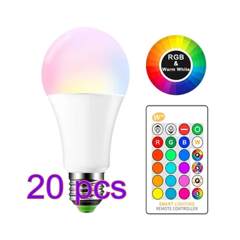 20шт E27 LED 16 Меняющая Цвет RGB Волшебная Лампочка Лампа 10/15 Вт 85-265 В RGB Светодиодный Прожектор + ИК-пульт дистанционного Управления