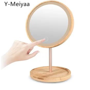USB-зарядка, трехрежимное съемное деревянное светодиодное зеркало для макияжа, зеркала с сенсорным экраном, настольное косметическое зеркало для макияжа 20#