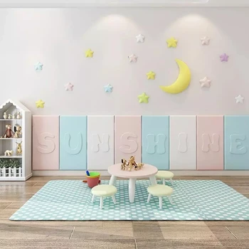 Наклейка на стену в изголовье кровати для детской комнаты для девочек, Милые Звезды, Луна, Самоклеящаяся панель, декор для спальни, Аксессуары для дома