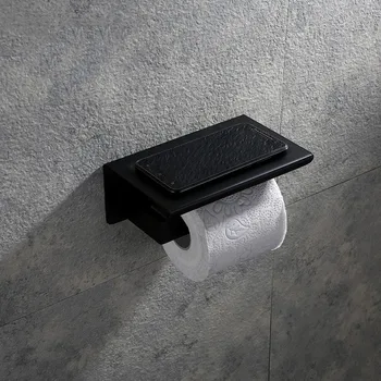 Держатель для туалетной бумаги, Держатель для салфеток для ванной Комнаты из нержавеющей стали SUS304 с полкой для хранения мобильного телефона, матовый черный