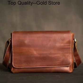 Винтажная мужская сумка из натуральной кожи через плечо, повседневная сумка-мессенджер в стиле колледжа, 12,9-дюймовые ноутбуки