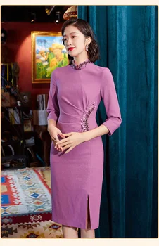 Высококачественная китайская одежда, вечерние платья фиолетового цвета с блестками для вечеринок Cheong-sam Qipao
