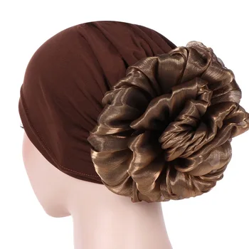 Женская шапочка-тюрбан с большим цветком, Модные Аксессуары для волос, Женские мусульманские головные уборы, Эластичная химиотерапевтическая шапочка