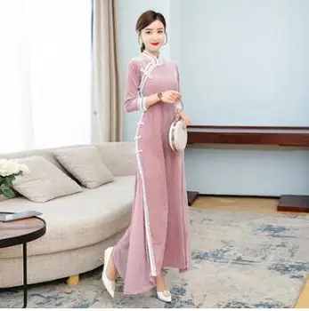 Китайское женское винтажное платье Чонсам, Осень и зима