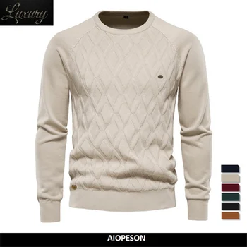 Базовые мужские свитера Argyle, Однотонный вязаный мужской пуловер с круглым вырезом и длинным рукавом, Зимняя Мода, Новый Теплый для