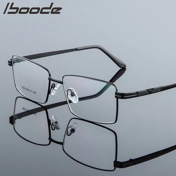 Iboode Мужские очки в оправе из титанового сплава, модные мужские квадратные сверхлегкие очки для близорукости по рецепту, очки в металлической оправе