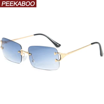 Peekaboo синие прямоугольные солнцезащитные очки без оправы мужские металлические модные квадратные солнцезащитные очки для женщин с градиентными линзами бескаркасные 2021 uv400