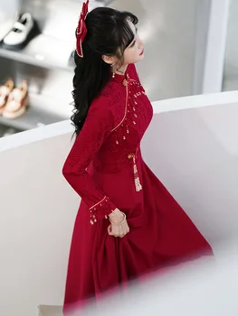Женская Традиционная китайская одежда, Кружевное Свадебное платье Чонсамс, Китайское Новогоднее Красное Свадебное платье с тостами Ципао, Халат Большого размера