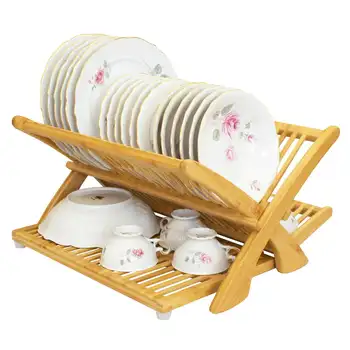Складной бамбуковый стеллаж для сушки посуды, Органайзер для хранения посуды, Стеллажи для сушки посуды, Сумка для хранения продуктов, Кухонный органайзер, Кухонный аксессуар