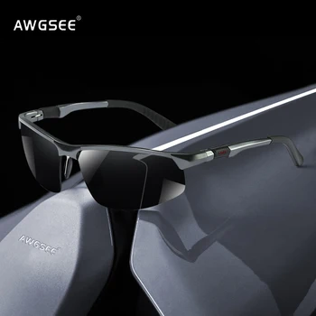 AWGSEE, мужские поляризованные солнцезащитные очки для вождения, Алюминиево-магниевая оправа, Спортивные солнцезащитные очки, Ветрозащитные песочные очки, Солнцезащитные очки с антибликовым покрытием