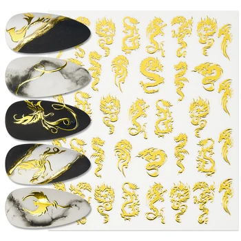 1Шт Золотые Фениксы Дракон 3D Наклейки для ногтей Переводные Наклейки Для ногтей В Китайском Стиле Слайдер Благородный символ Украшения ногтей