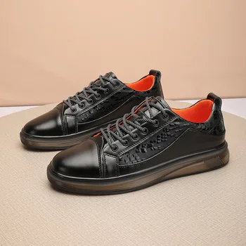 новая повседневная кожаная обувь, мужская кожаная обувь в британском стиле, мужская обувь, осенне-зимняя обувь, повседневная обувь, универсальные черные туфли