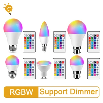 Светодиодная RGB Лампа Прожекторная Лампа AC220-240V Bombillas LED E27 E14 GU10 B22 6 Вт 10 Вт ИК-Пульт Дистанционного Управления Led Smart RGBW Лампа Домашнего Декора