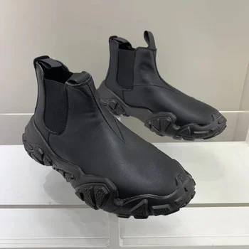 Черные мужские ботинки на платформе, зимняя обувь 2023 года, Мужские ботильоны для мужчин, Мужские Роскошные Брендовые кожаные ботинки, мужская повседневная обувь Zapatos