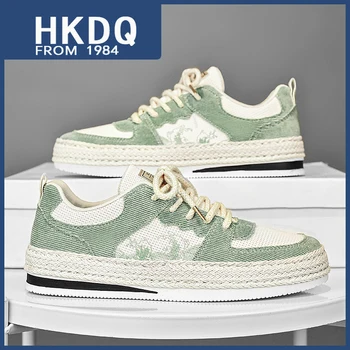 HKDQ/ Лидер продаж, Летняя парусиновая обувь для мужчин, Модная Дешевая Мужская спортивная обувь на шнуровке, Дышащие удобные нескользящие Мужские Повседневные кроссовки