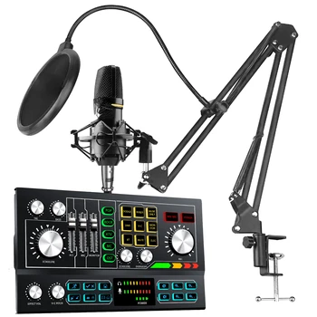 Портативный музыкальный микшер с конденсаторным микрофоном для студийной записи, комплект для прямой трансляции