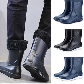 Высококачественные нескользящие Водонепроницаемые мужские Непромокаемые ботинки Из толстого ПВХ, Студенческие Непромокаемые ботинки со съемным бархатным хлопковым дизайном