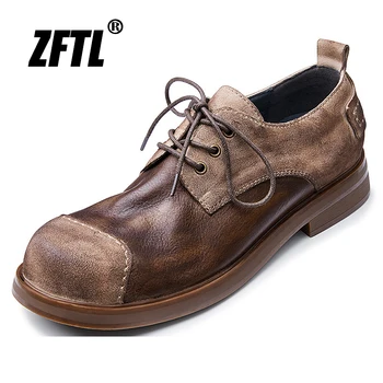 Мужская повседневная обувь ZFTL из воловьей кожи, деловая обувь на мягкой подошве с большим носком, рабочая обувь в британском стиле, обувь ручной работы, Модный сплайсинг