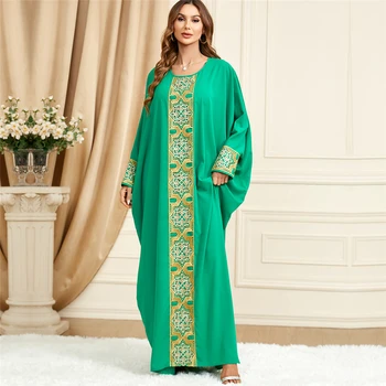 Роскошное Винтажное этническое платье-кафтан с вышивкой, Мусульманские женские Абайи, Дубайская Марокканская Арабская Исламская одежда с круглым вырезом, Платье Оверсайз