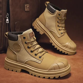 2023, Осенние желтые мужские ботинки в британском стиле, массивные ботинки с защитой от столкновений, мужские уличные нескользящие мужские ботильоны