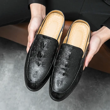 Черные мужские сандалии Делового коричневого цвета с круглым носком, мужская официальная обувь ручной работы из искусственной кожи, Бесплатная доставка, Размер 38-46