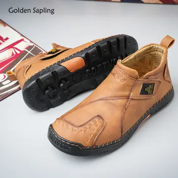 Мужские ботинки Golden Sapling в стиле ретро, удобная обувь на платформе для отдыха, дышащие кожаные ботильоны, мужская повседневная рабочая обувь