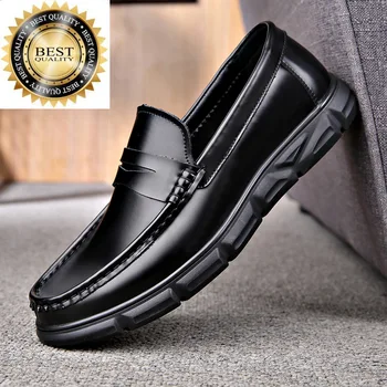 повседневные мужские свадебные модельные туфли в корейском деловом стиле без застежки для вождения, черные оригинальные кожаные лоферы tide, тапочки