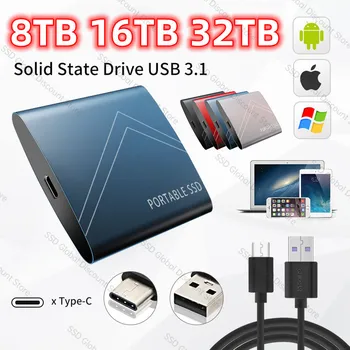 Портативный SSD 256 ТБ, Высокоскоростной мобильный твердотельный накопитель 16 ТБ, 2 ТБ, 32 ТБ, SSD, Мобильные жесткие диски, Внешние накопители для Ноутбуков