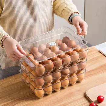 С Ручками Ящики для хранения в холодильнике Современные контейнеры для хранения с крышками Экономят место Коробка для хранения яиц Бытовая подставка для яиц