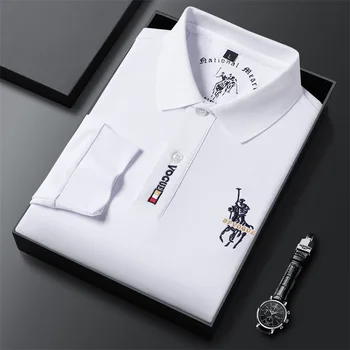 Летние и осенние мужские футболки-поло с вышивкой для гольфа, Топы, одежда Высокого качества, деловые повседневные футболки-поло