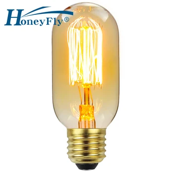 HoneyFly T45 лампа Эдисона E27 220 В 40 Вт янтарная ретро лампа со спиральной нитью накаливания, антикварные декоративные лампы