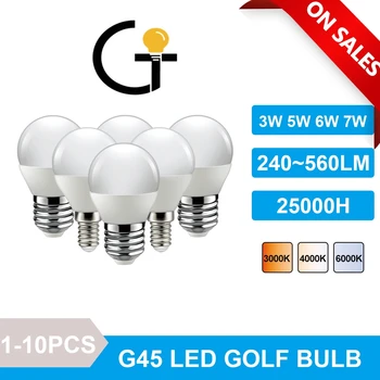 1-10 Энергосберегающих светодиодных ламп G45 E14 E27 AC220V-240V 3W 5W 6W 7W 3000K 4000K 6000K 220 Led Golf Bulb Лампа Для Украшения дома