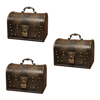 JFBL Hot 3X Шикарный деревянный Пиратский ящик для хранения ювелирных изделий, футляр, Винтажный сундук с сокровищами Для деревянного органайзера, большой