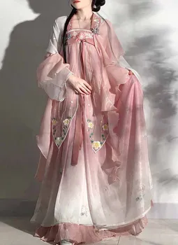 Женское платье Hanfu с древней китайской традиционной вышивкой, женский костюм Феи Hanfu для Косплея, Летнее розовое платье для танцев, комплекты Hanfu