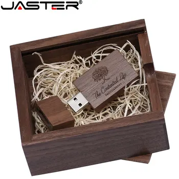 JASTER Бесплатный логотип из орехового дерева USB 2,0 Флэш-накопители 128 ГБ 64 ГБ Флеш-накопитель Реальной емкости 32 ГБ Свадебная подарочная КОРОБКА Memory stick U диск