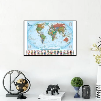 Карта мира с Национальными флагами 59*42 см Плакаты и Принты на нетканом Холсте Для Рисования, Домашний Декор, Школьные принадлежности для обучения