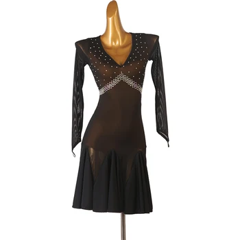 Платье для латиноамериканских танцев, Конкурсная одежда с черным бриллиантом, Высококачественная одежда для профессионального выступления взрослых и детей на заказ