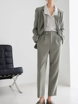 Элегантный Повседневный офисный брючный костюм, Женская мода, Новый Корейский Блейзер, брючный костюм, Женские шикарные винтажные куртки, Прямые брюки, 2 шт.