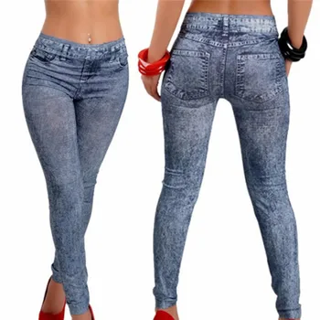 Женские модные джинсы Стрейч плюс, женские джинсовые брюки из искусственного джина, Сексуальные Леггинсы