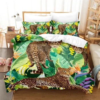 Комплект постельного белья с леопардом в тропическом лесу, Набор пододеяльников, 3d-постельное белье с цифровой печатью, Комплект постельного белья размера 