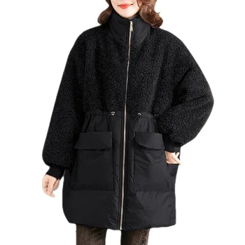 Хлопковое пальто женское средней длины, Зимнее Новое Модное хлопковое пальто из овечьей шерсти, Свободная теплая хлопковая куртка для женщин