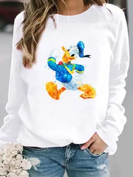Женские повседневные пуловеры с модным принтом Disney, осень-весна, 90-е, Милый тренд, Праздничная графическая толстовка с рисунком из мультфильма