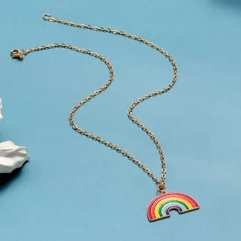 Модное панковское красочное Радужное ожерелье-цепочка для женщин, Винтажный геометрический кулон с выпуклостью, Женские ожерелья, Колье, вечерние украшения