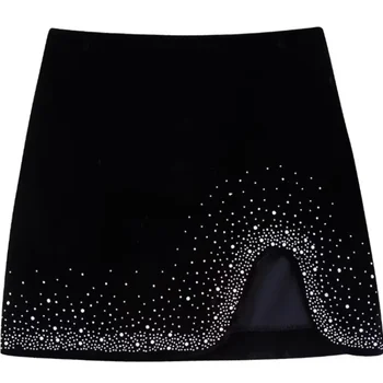 Женская модная бархатная мини-юбка с пайетками, нерегулярный дизайн, уличный стиль, Женская модная юбка с запахом на бедрах с боковым разрезом, Корейская одежда
